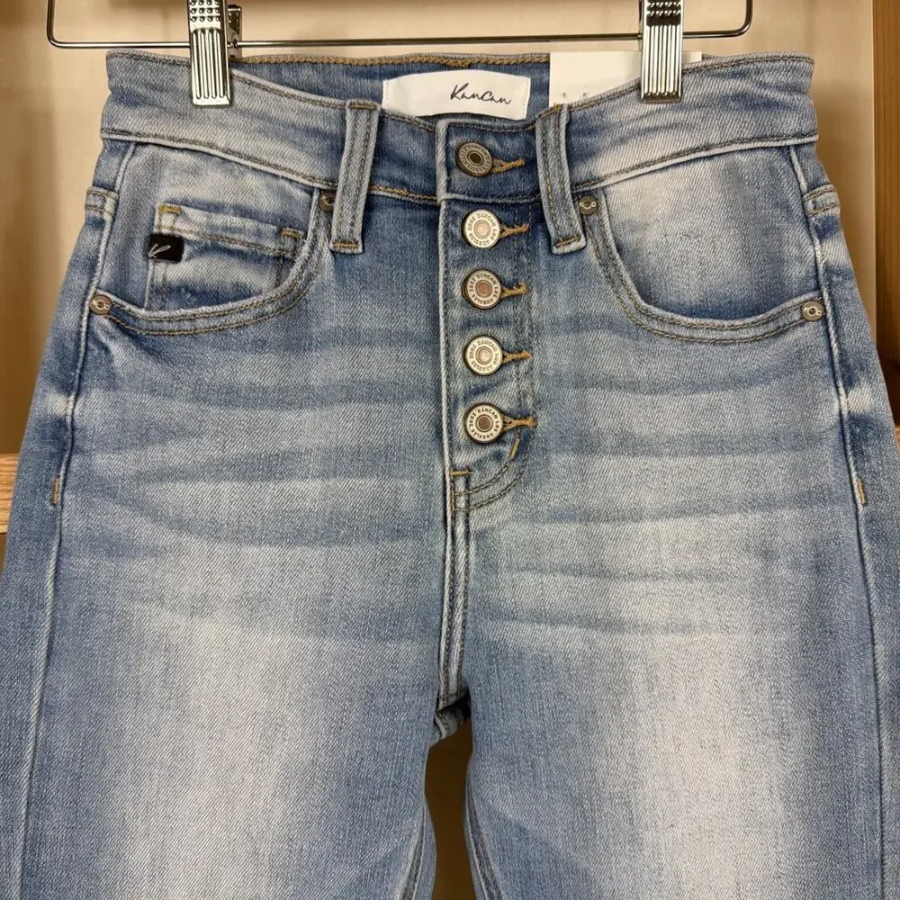 NWT KanCan Blue Button Up Fly Raw Hem Straight Leg Jeans #1388 Size 24 - Picture 3 of 5